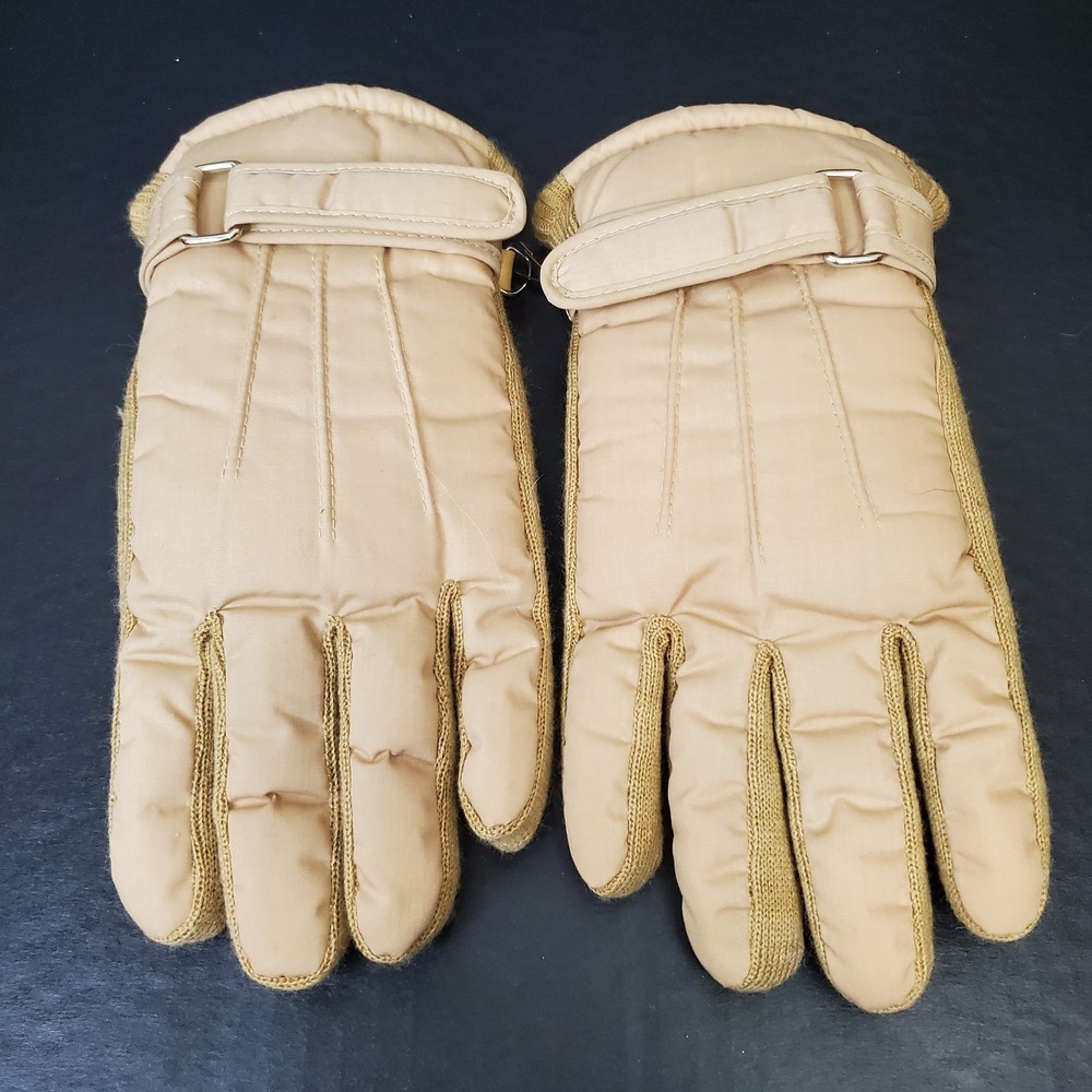 VTG Beige Tan Winter Gloves Thermolite Insulated Fleece Lined Nylon Knit Sz‎ L